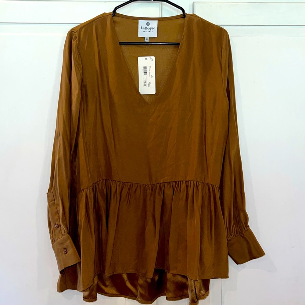 LaRoque Original‎ v-neck 100% silk Tanner Mocha babydoll top medium NWT